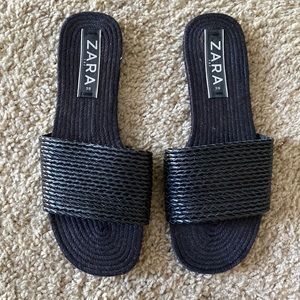 Zara black woven sandals/slides